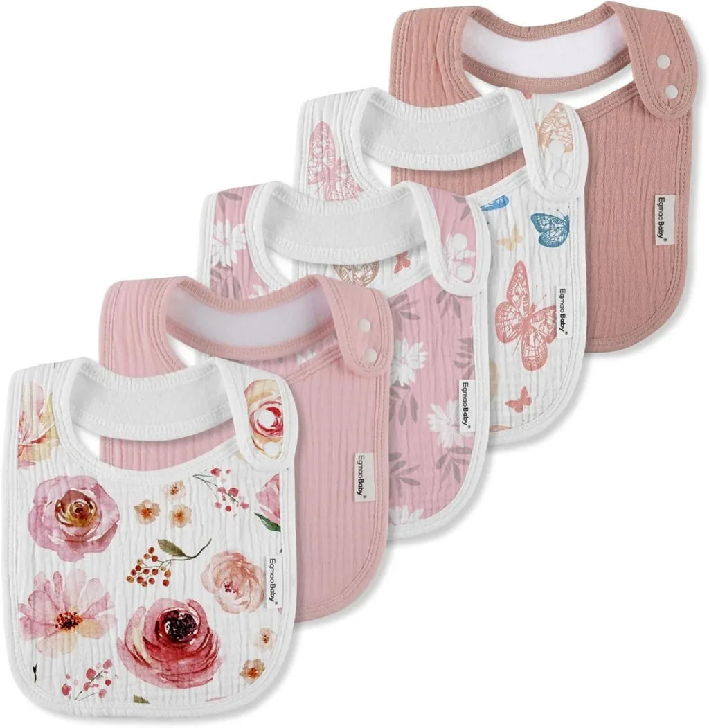 10 Pack Cotton Snap Bibs for Baby Boy Girl, Super Soft Drool Bibs for Teething and Feeding - LittleTreasures
