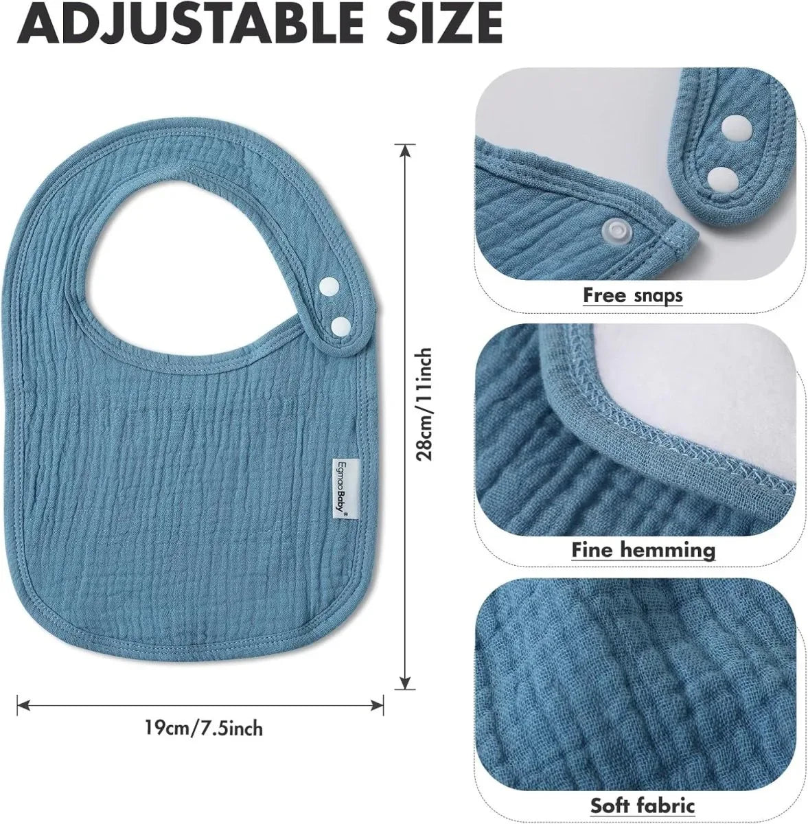 10 Pack Cotton Snap Bibs for Baby Boy Girl, Super Soft Drool Bibs for Teething and Feeding - LittleTreasures