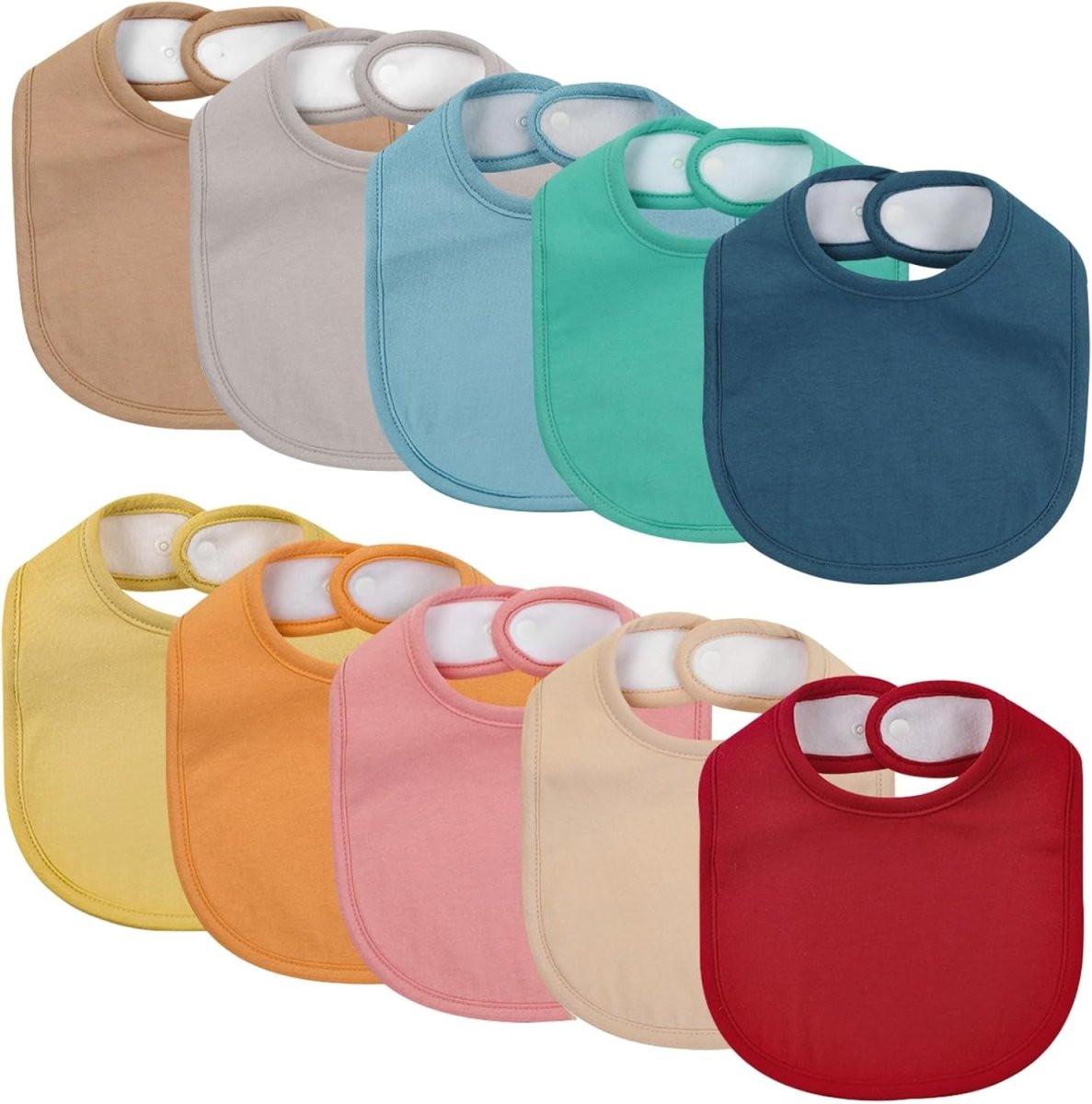 10 Pack Cotton Snap Bibs for Baby Boy Girl, Super Soft Drool Bibs for Teething and Feeding - LittleTreasures
