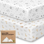 2 - Pack Waterproof Crib Sheets for Girl, Boy - Organic Cotton Fitted Crib Sheets Neutral, Crib Mattress Protector Sheets, Soft Toddler Bed Sheets, Washable Infant Fitted Baby Crib Sheets (Pine Grove) - LittleTreasures