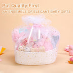 27 - Piece Baby Girl Shower Gift Basket Set - Newborn Essentials, Large Pink Gift Basket With Rattle, Swaddle, Diaper Caddy Organizer - LittleTreasures