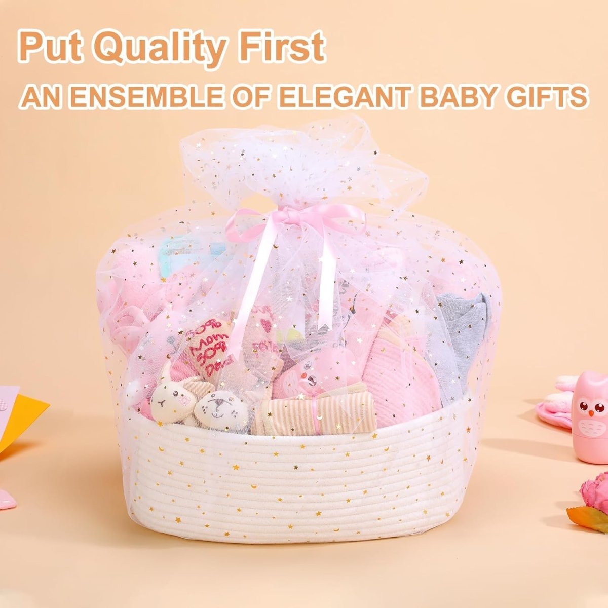 27 - Piece Baby Girl Shower Gift Basket Set - Newborn Essentials, Large Pink Gift Basket With Rattle, Swaddle, Diaper Caddy Organizer - LittleTreasures