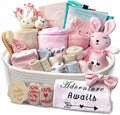 27 - Piece Baby Girl Shower Gift Basket Set - Newborn Essentials, Large Pink Gift Basket With Rattle, Swaddle, Diaper Caddy Organizer - LittleTreasures