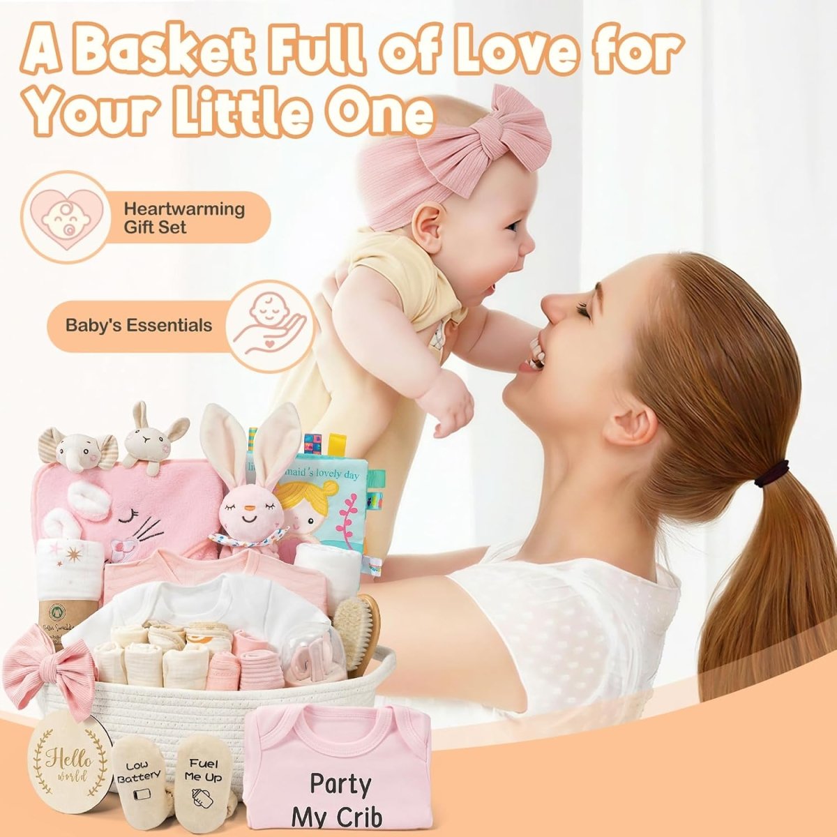 28 - Piece Baby Shower Gifts for Girls, Baby Essentials for Newborn, Large Baby Girl Gift Basket, Gender Reveal Gifts, Baby Registry Search, Diaper Caddy Organizer (Pink) - LittleTreasures