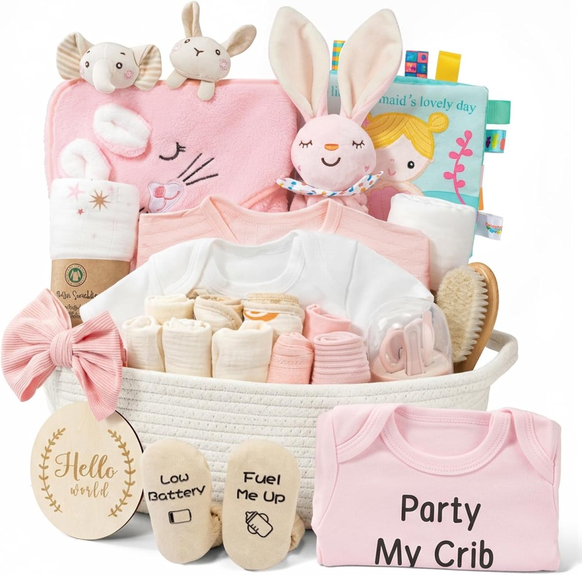28 - Piece Baby Shower Gifts for Girls, Baby Essentials for Newborn, Large Baby Girl Gift Basket, Gender Reveal Gifts, Baby Registry Search, Diaper Caddy Organizer (Pink) - LittleTreasures