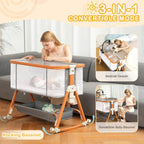 3 in 1 Bassinet,Baby Bassinets Bedside Sleeper with Musical Toy,Adjustable Height Bedside Bassinet for Baby with Wheels and Storage Basket,4 - Sided Mesh Bedside Crib for Newborn 0 - 6 Months (Grey) - LittleTreasures