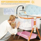 3 in 1 Bassinet,Baby Bassinets Bedside Sleeper with Musical Toy,Adjustable Height Bedside Bassinet for Baby with Wheels and Storage Basket,4 - Sided Mesh Bedside Crib for Newborn 0 - 6 Months (Grey) - LittleTreasures