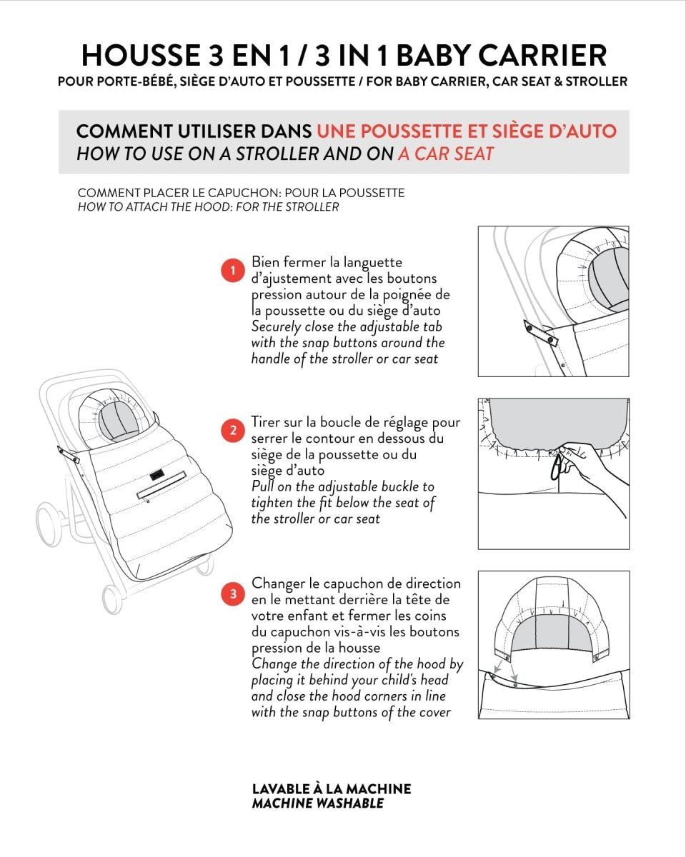 3 - In - 1 Multifunction Cover For Car Seat, Stroller, And Baby Carrier In Black - LittleTreasures