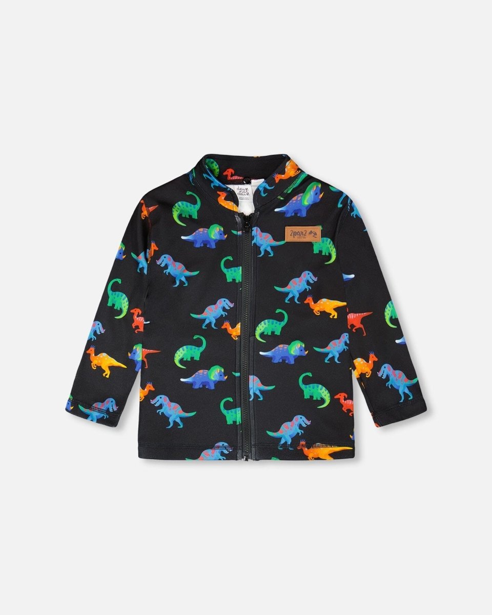 3 - In - 1 Two - Piece Mid - Season Outerwear Set Black Dinosaur Print - LittleTreasures