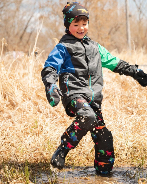 3 - In - 1 Two - Piece Mid - Season Outerwear Set Black Dinosaur Print - LittleTreasures