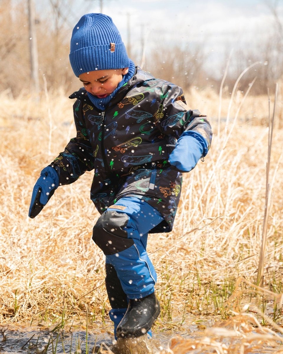 3 - In - 1 Two - Piece Mid - Season Outerwear Set Black Printed Skateboards - LittleTreasures