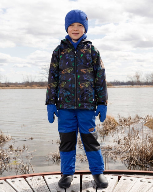 3 - In - 1 Two - Piece Mid - Season Outerwear Set Black Printed Skateboards - LittleTreasures