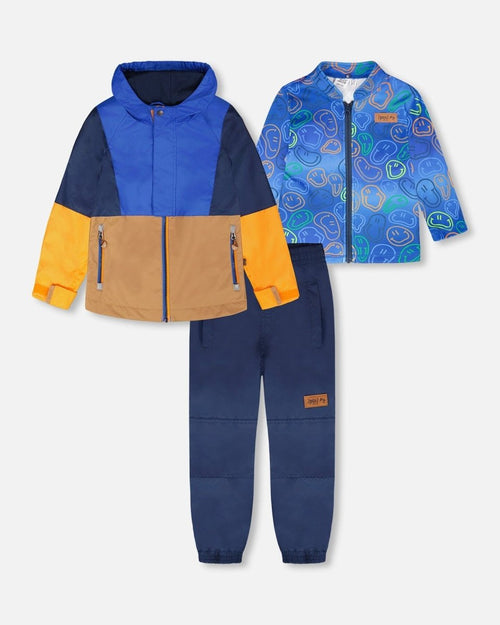 3 - In - 1 Two - Piece Mid - Season Outerwear Set Blue Colorblock - LittleTreasures