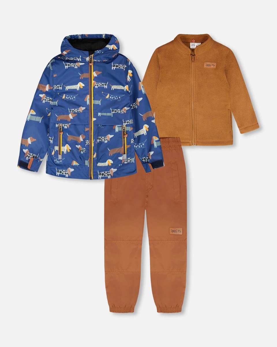 3 - In - 1 Two - Piece Mid - Season Outerwear Set Blue Dog Print - LittleTreasures