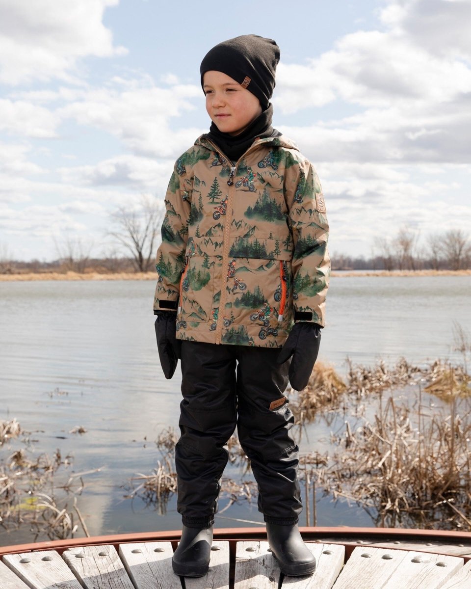 3 - In - 1 Two - Piece Mid - Season Outerwear Set Brown Motocross Print - LittleTreasures