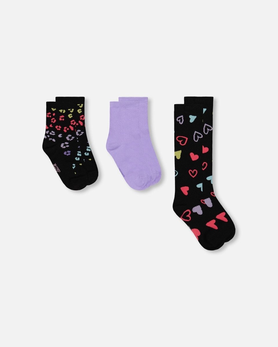 3 - Pack Knit Socks Black And Multicolor - LittleTreasures