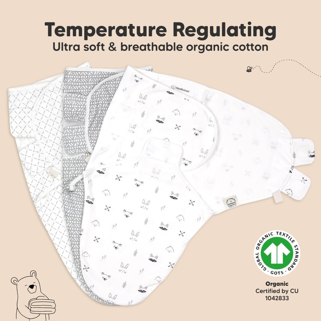 3 - Pack Organic Baby Swaddle Sleep Sacks - Swaddles for Newborns, Infant 0 - 3 Months, Baby Girls, Boys, Soft & Snug Newborn Sleep Sack, Nursery Swaddling Blankets, Easy to Use (Nordic) - LittleTreasures