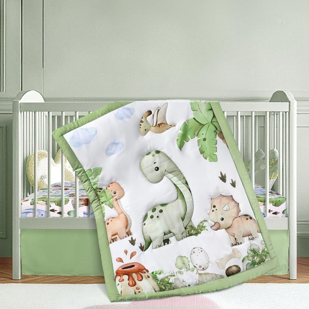 3 Pcs Baby Crib Bedding Set Safari Animals Dinosaurs Bear Woodland Animals Jungle Crib Set Includes Quilt, Fitted Sheet, Skirt for Baby Boy Girl(Brown,Teddy Bear) - LittleTreasures