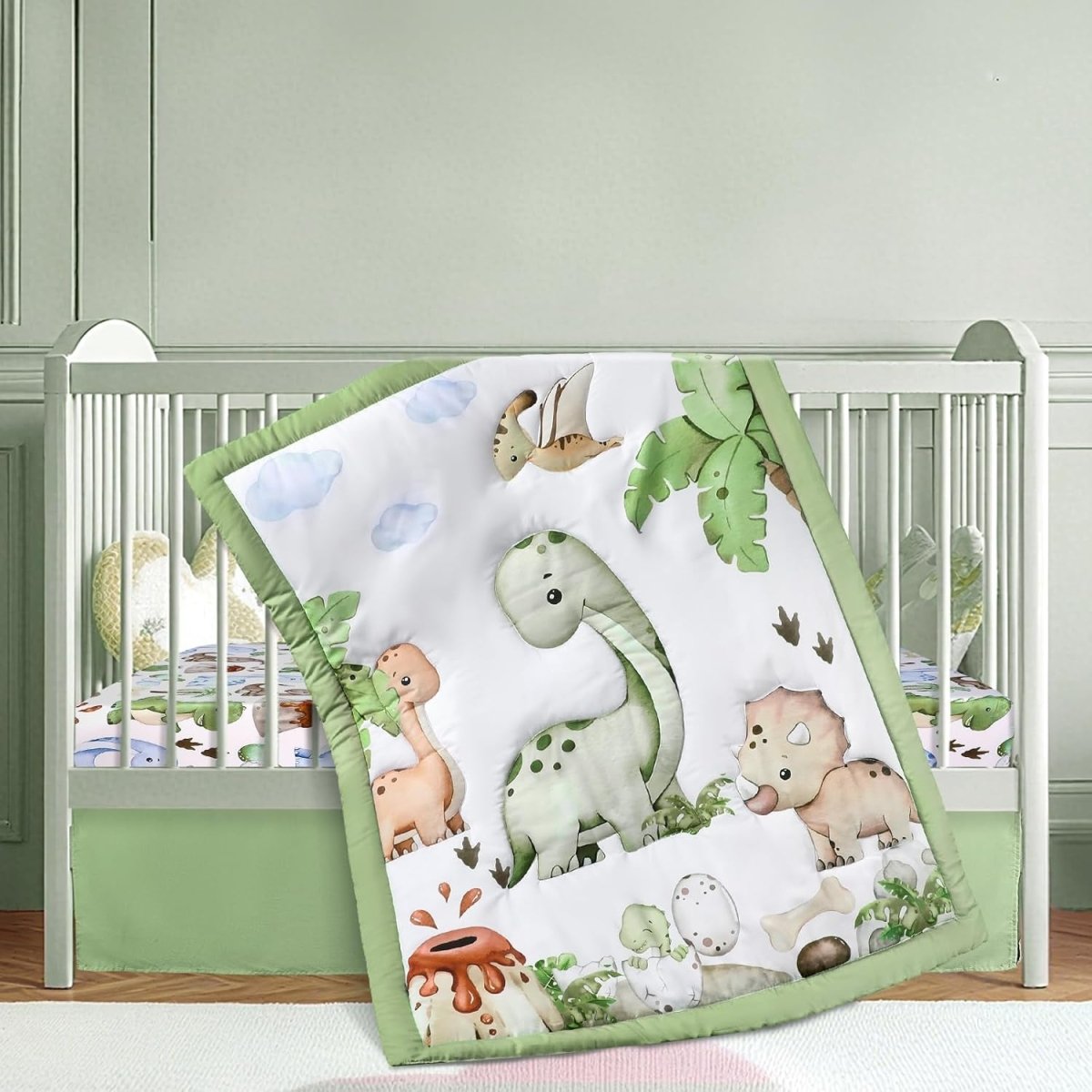 3 Pcs Baby Crib Bedding Set Safari Animals Dinosaurs Bear Woodland Animals Jungle Crib Set Includes Quilt, Fitted Sheet, Skirt for Baby Boy Girl(Brown,Teddy Bear) - LittleTreasures