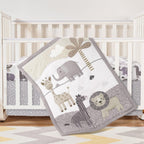 3 Pcs Baby Crib Bedding Set Safari Animals Dinosaurs Bear Woodland Animals Jungle Crib Set Includes Quilt, Fitted Sheet, Skirt for Baby Boy Girl(Brown,Teddy Bear) - LittleTreasures