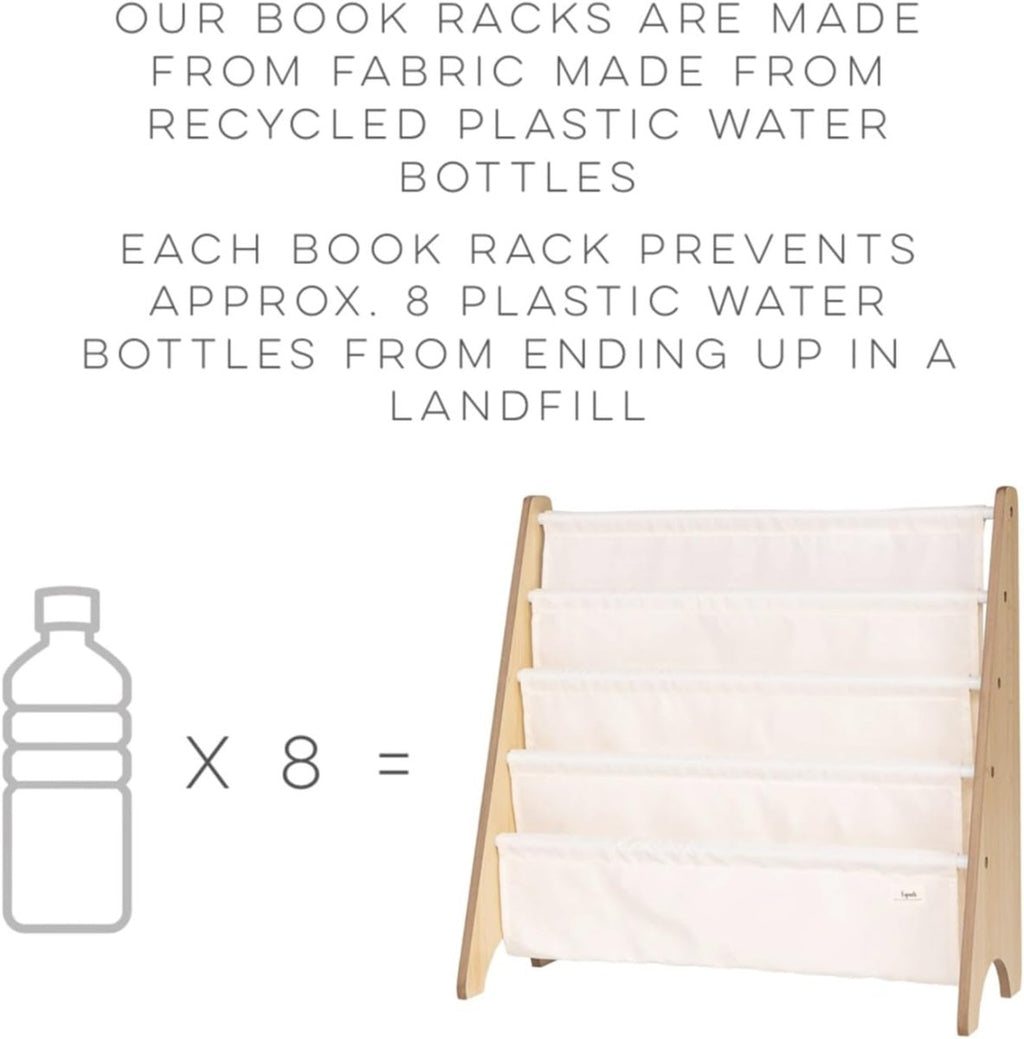 3 Sprouts Recycled Fabric Kids Bookshelf – 4 - Tier Sling Book Rack Storage - Kids Room Book Shelves, Nursery, Playroom, Classroom - Bookcase Display Shelf for Toddler, Children Age 3+ - Solid Clay - LittleTreasures