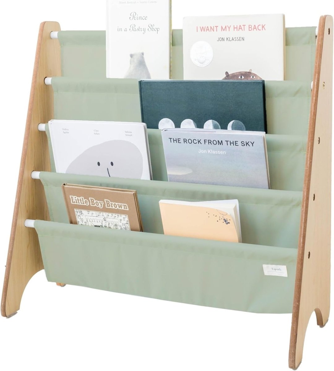 3 Sprouts Recycled Fabric Kids Bookshelf – 4 - Tier Sling Book Rack Storage - Kids Room Book Shelves, Nursery, Playroom, Classroom - Bookcase Display Shelf for Toddler, Children Age 3+ - Solid Clay - LittleTreasures