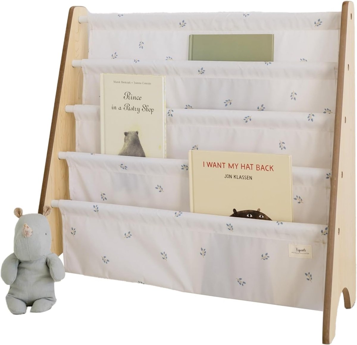3 Sprouts Recycled Fabric Kids Bookshelf – 4 - Tier Sling Book Rack Storage - Kids Room Book Shelves, Nursery, Playroom, Classroom - Bookcase Display Shelf for Toddler, Children Age 3+ - Solid Clay - LittleTreasures