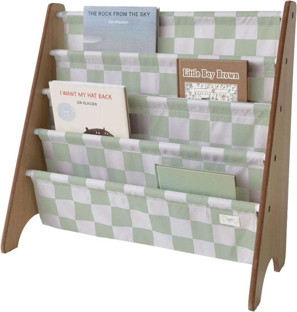 3 Sprouts Recycled Fabric Kids Bookshelf – 4 - Tier Sling Book Rack Storage - Kids Room Book Shelves, Nursery, Playroom, Classroom - Bookcase Display Shelf for Toddler, Children Age 3+ - Solid Clay - LittleTreasures