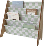 3 Sprouts Recycled Fabric Kids Bookshelf – 4 - Tier Sling Book Rack Storage - Kids Room Book Shelves, Nursery, Playroom, Classroom - Bookcase Display Shelf for Toddler, Children Age 3+ - Solid Clay - LittleTreasures