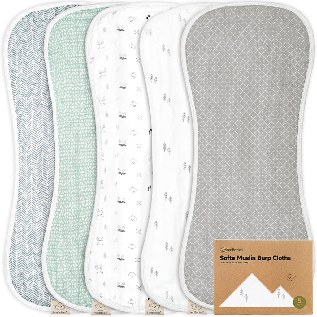 5 - Pack Muslin Burp Cloths Baby Boy, Girl - Very Absorbent Baby Burp Cloth Rags, 8 - Layers Viscose Derived from Bamboo Cotton Muslin Towel, Super Soft Spit Up Rags, No Shrink Washcloths (The Wild) - LittleTreasures