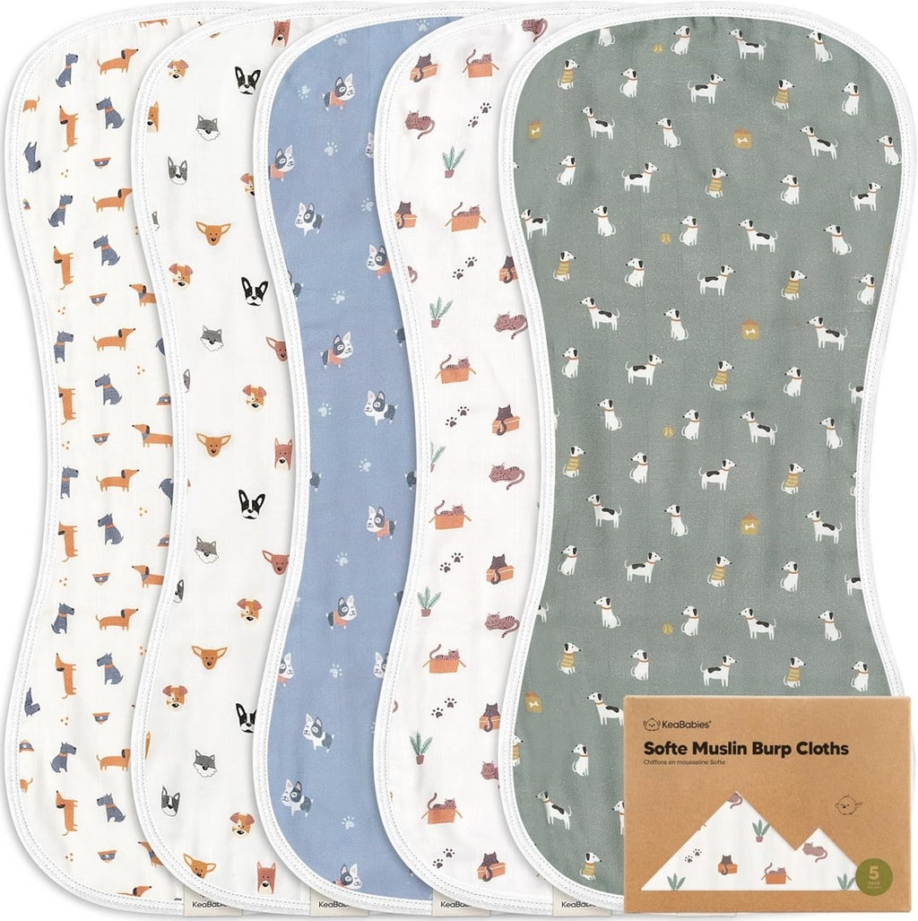 5 - Pack Muslin Burp Cloths Baby Boy, Girl - Very Absorbent Baby Burp Cloth Rags, 8 - Layers Viscose Derived from Bamboo Cotton Muslin Towel, Super Soft Spit Up Rags, No Shrink Washcloths (The Wild) - LittleTreasures