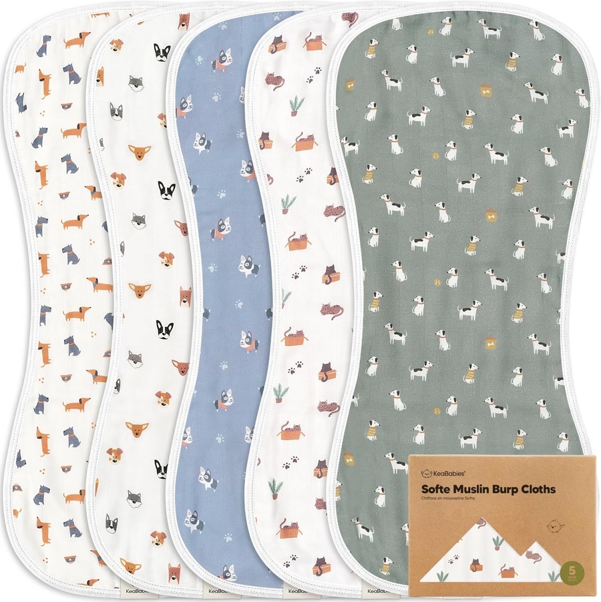 5 - Pack Muslin Burp Cloths Baby Boy, Girl - Very Absorbent Baby Burp Cloth Rags, 8 - Layers Viscose Derived from Bamboo Cotton Muslin Towel, Super Soft Spit Up Rags, No Shrink Washcloths (The Wild) - LittleTreasures