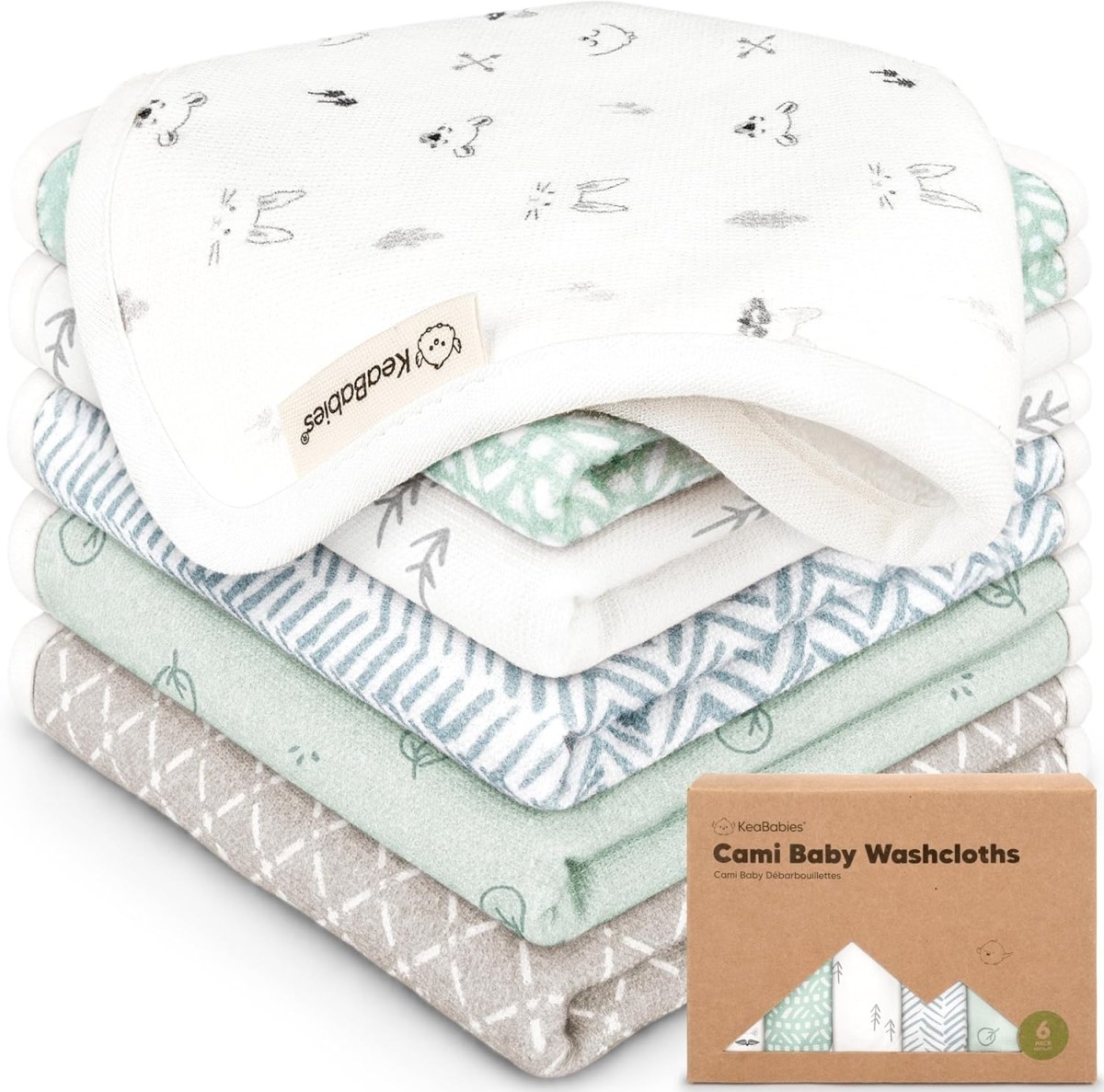 6 - Pack Cotton Baby Washcloths for Newborn - Organic Cotton Muslin Soft Wash Cloths for Babies, Infant, Kids, Toddler Towels Boy, Girl, Super Absorbent Face Cloths, Scratch - Free Baby Rags (Nordic) - LittleTreasures