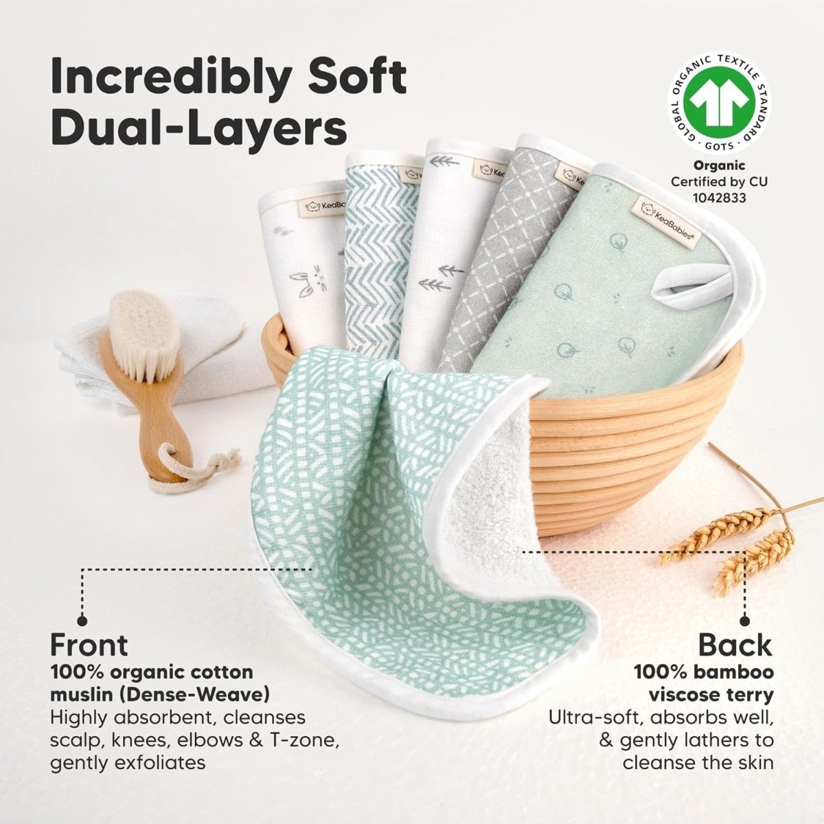 6 - Pack Cotton Baby Washcloths for Newborn - Organic Cotton Muslin Soft Wash Cloths for Babies, Infant, Kids, Toddler Towels Boy, Girl, Super Absorbent Face Cloths, Scratch - Free Baby Rags (Nordic) - LittleTreasures