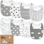 8 - Pack Organic Baby Bibs for Boys, Girls - Soft Cotton Drooling and Teething Bibs for Baby Girl & Boy, Extra Absorbent, Easy To Clean & Put On for Toddler, Newborn, Infant 0 - 24 Months (Grayscale) - LittleTreasures