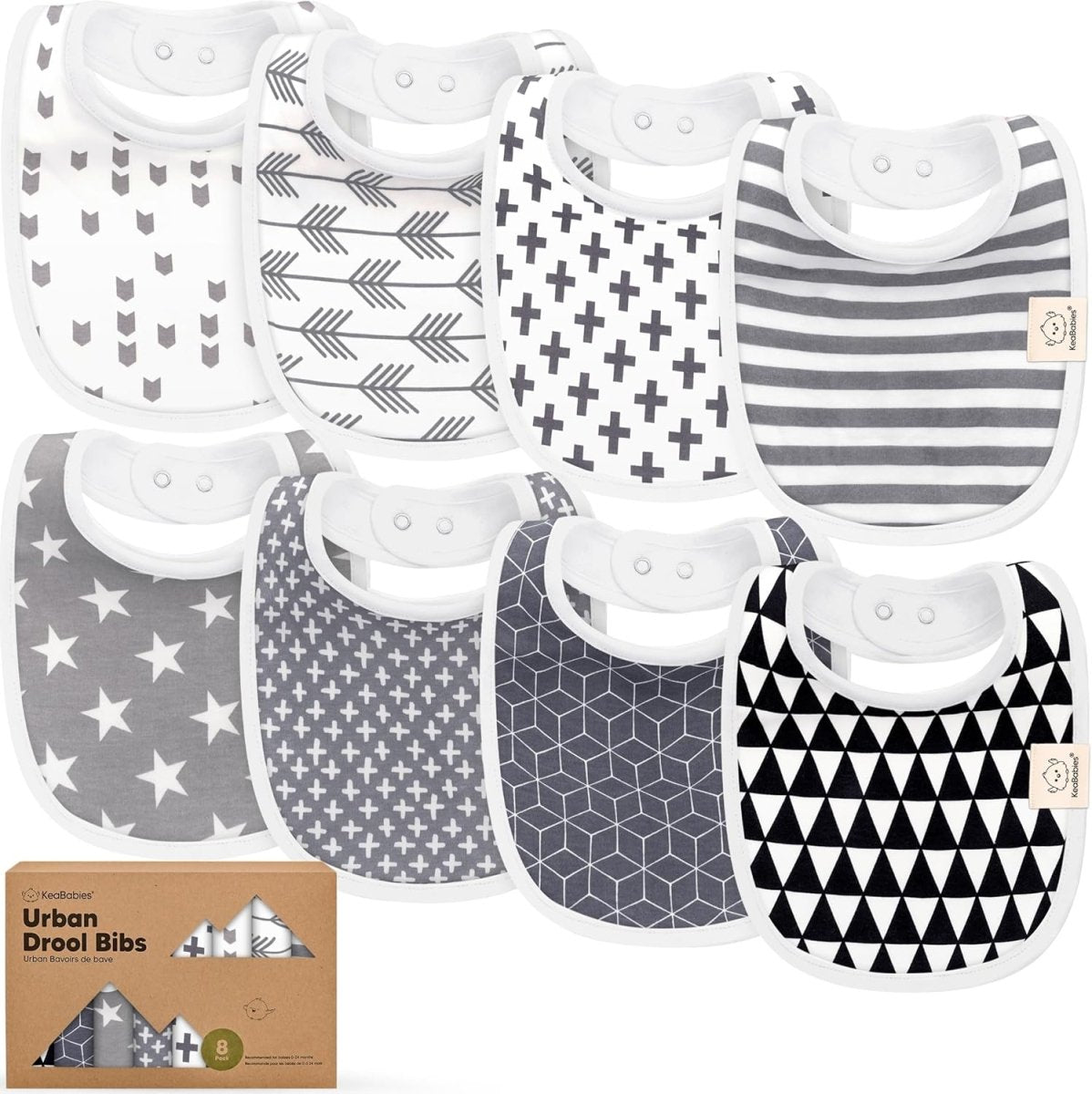 8 - Pack Organic Baby Bibs for Boys, Girls - Soft Cotton Drooling and Teething Bibs for Baby Girl & Boy, Extra Absorbent, Easy To Clean & Put On for Toddler, Newborn, Infant 0 - 24 Months (Grayscale) - LittleTreasures