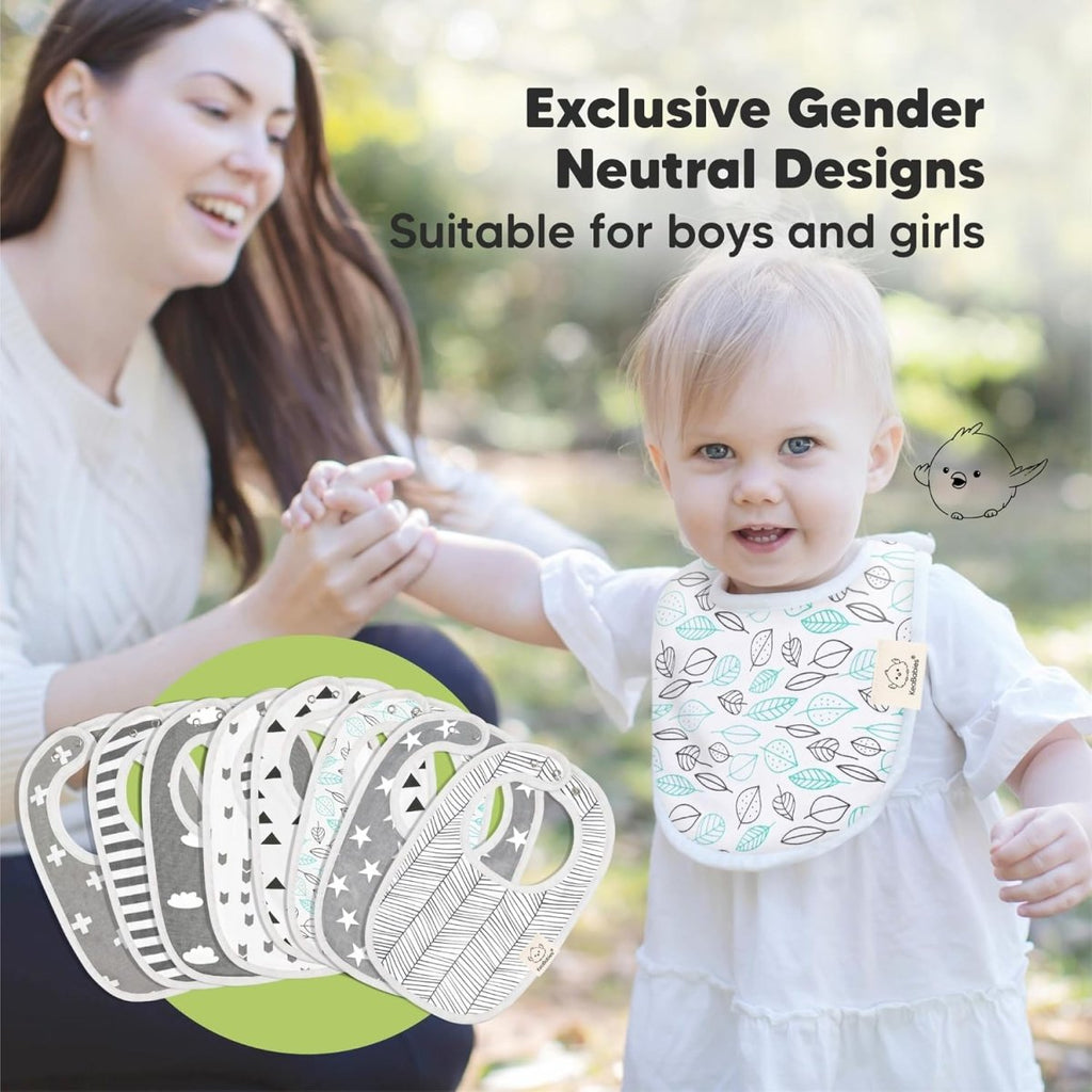 8 - Pack Organic Baby Bibs for Boys, Girls - Soft Cotton Drooling and Teething Bibs for Baby Girl & Boy, Extra Absorbent, Easy To Clean & Put On for Toddler, Newborn, Infant 0 - 24 Months (Grayscale) - LittleTreasures