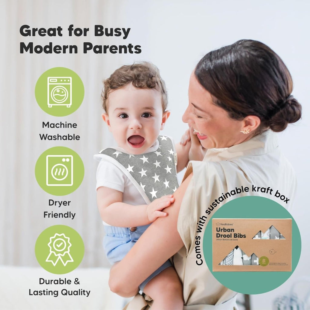 8 - Pack Organic Baby Bibs for Boys, Girls - Soft Cotton Drooling and Teething Bibs for Baby Girl & Boy, Extra Absorbent, Easy To Clean & Put On for Toddler, Newborn, Infant 0 - 24 Months (Grayscale) - LittleTreasures