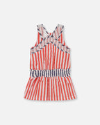 Sleeveless Seersucker Tunic Red, White, And Black