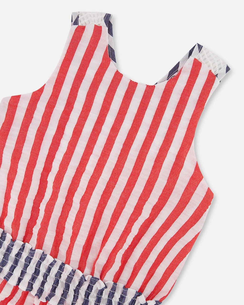 Sleeveless Seersucker Tunic Red, White, And Black