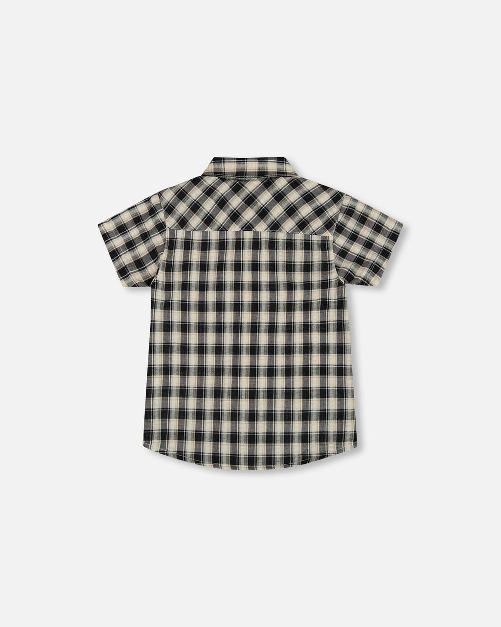Short Sleeve Button Down Shirt Black And Beige Plaid