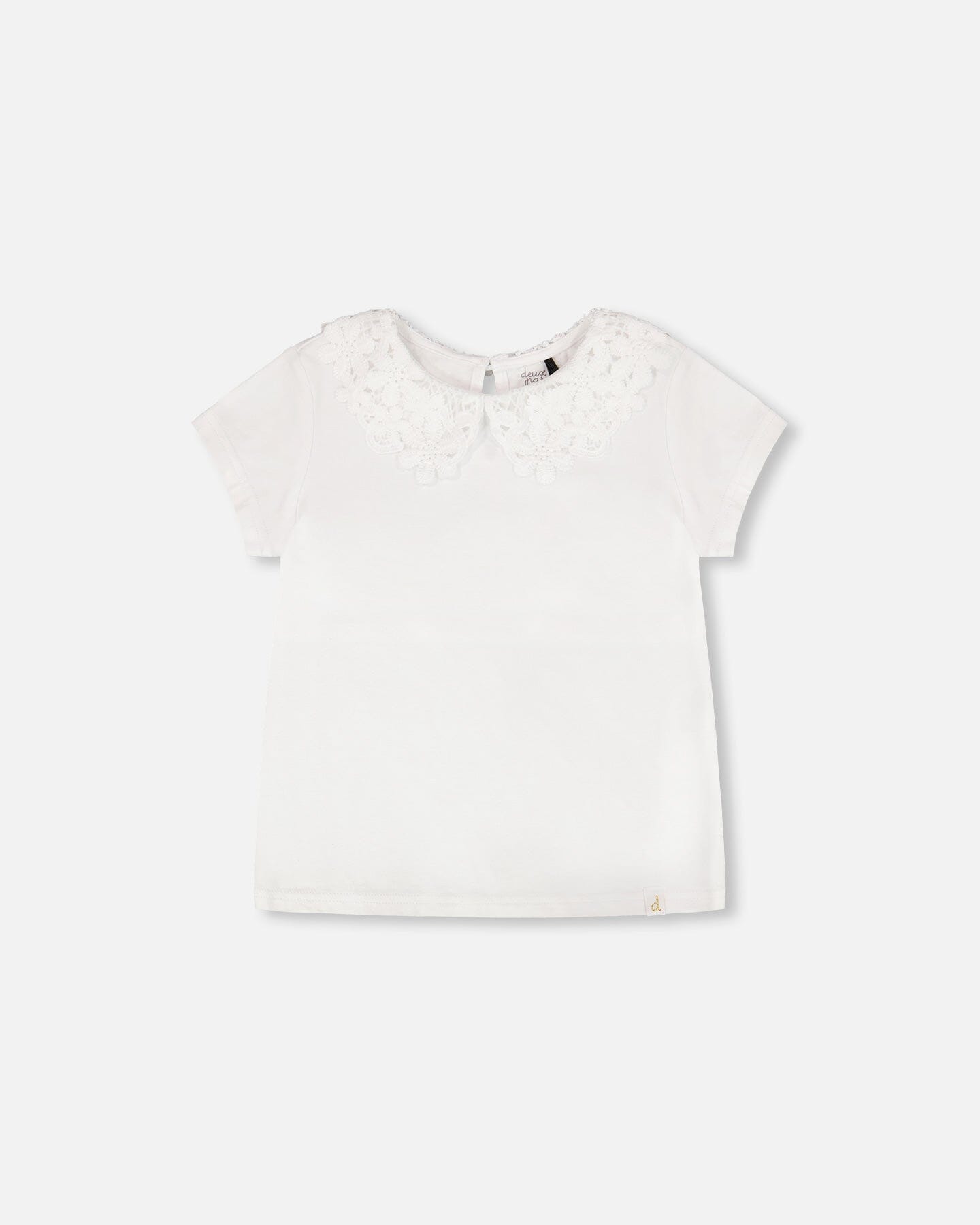 T-Shirt With Crochet Peter Pan Collar White