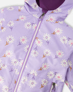 3-In-1 Two-Piece Mid-Season Outerwear With Solid Pants Set Purple Daisy Print