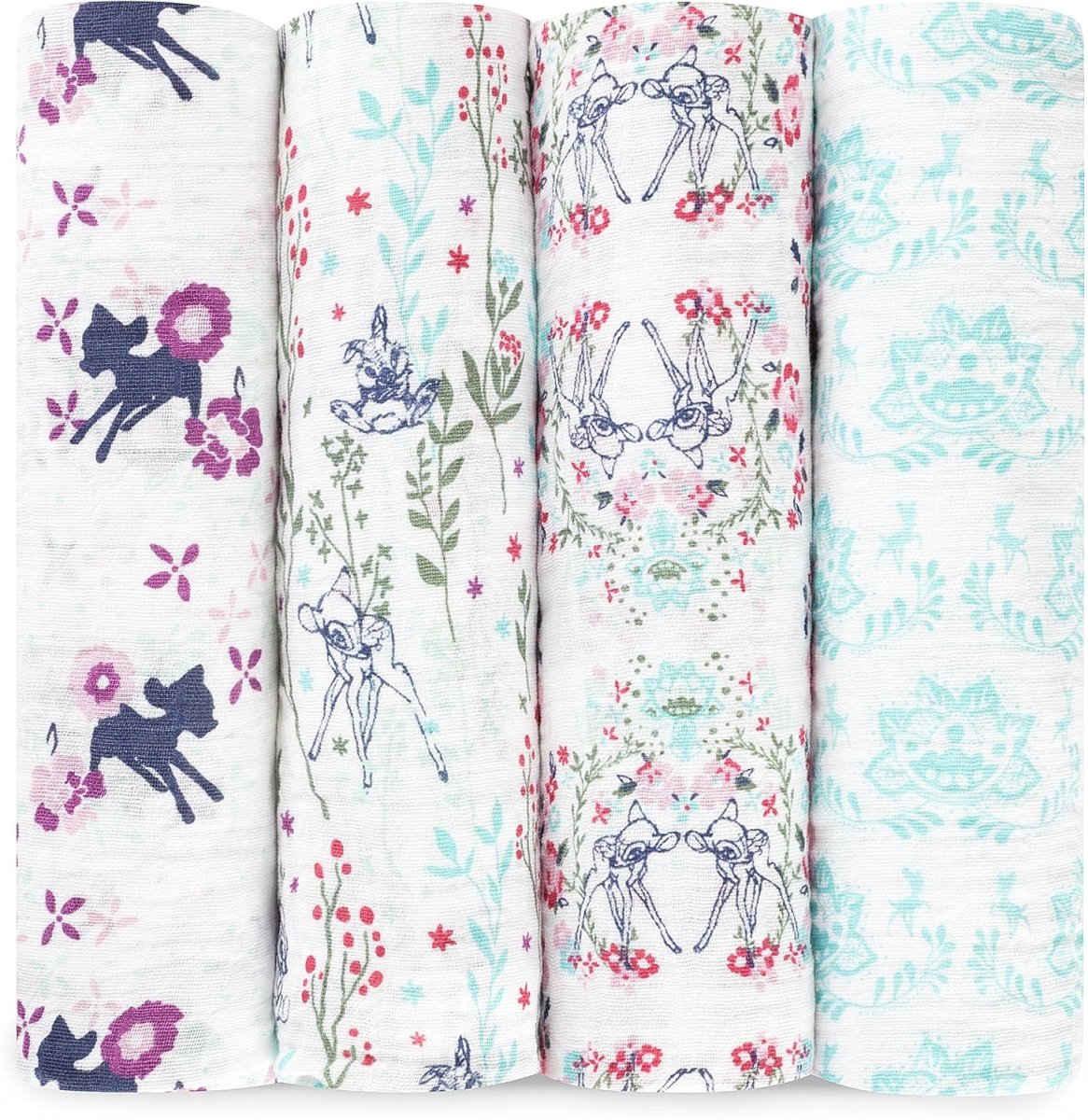 aden + anais Essentials Disney Baby Muslin Swaddle Blankets, Newborn Receiving Blanket for Swaddling, 100% Cotton Baby Swaddle Wrap, 4 Pack, Country Floral - LittleTreasures