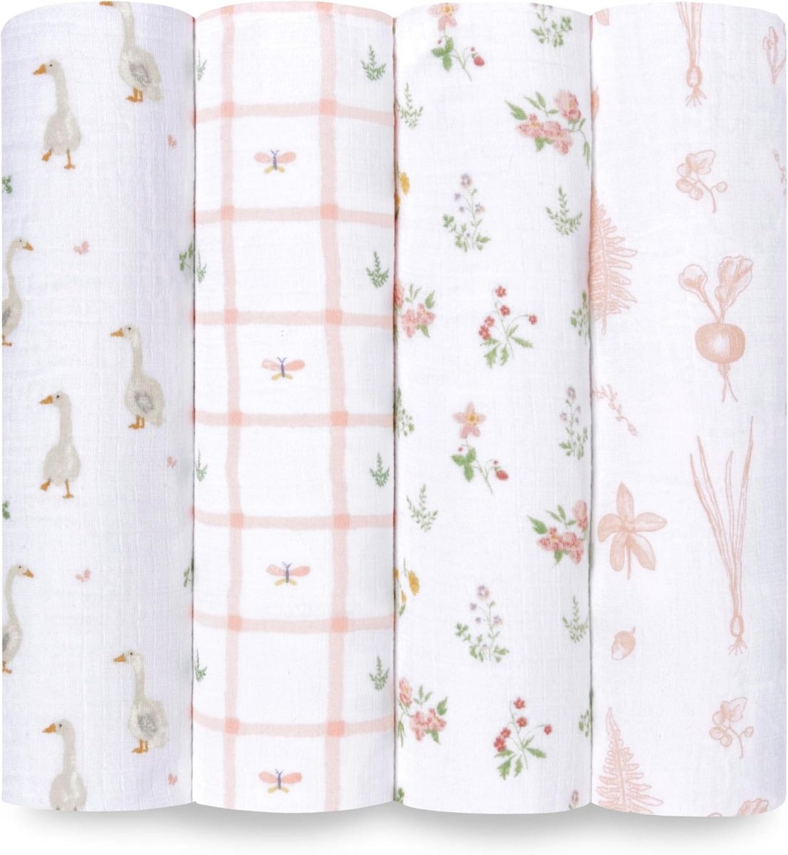 aden + anais Essentials Disney Baby Muslin Swaddle Blankets, Newborn Receiving Blanket for Swaddling, 100% Cotton Baby Swaddle Wrap, 4 Pack, Country Floral - LittleTreasures