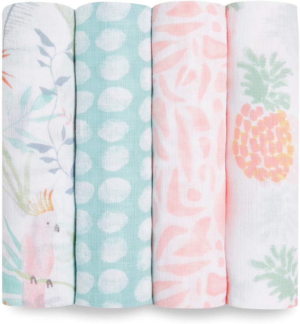 aden + anais Essentials Disney Baby Muslin Swaddle Blankets, Newborn Receiving Blanket for Swaddling, 100% Cotton Baby Swaddle Wrap, 4 Pack, Country Floral - LittleTreasures