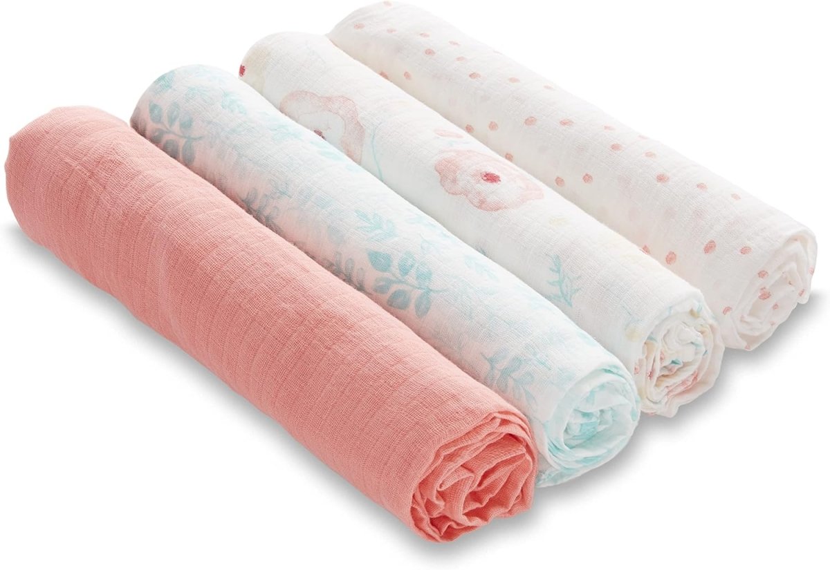 aden + anais Essentials Disney Baby Muslin Swaddle Blankets, Newborn Receiving Blanket for Swaddling, 100% Cotton Baby Swaddle Wrap, 4 Pack, Country Floral - LittleTreasures