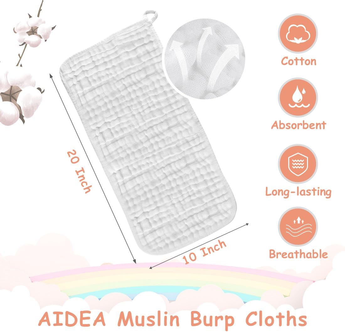 AIDEA Baby Muslin Washcloths - 10 Pack, 100% Cotton Washcloth, Newborn Essentials, Soft Baby Washcloths, Absorbent Baby Towel, Bath Face Towels, Burp Cloths, Rags for Newborn, Baby Gifts - White 10" X10" - LittleTreasures