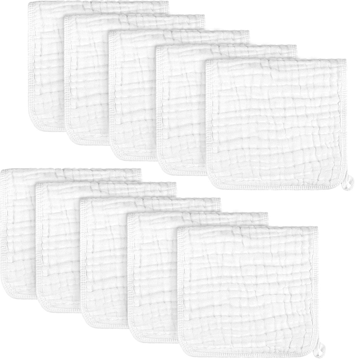 AIDEA Baby Muslin Washcloths - 10 Pack, 100% Cotton Washcloth, Newborn Essentials, Soft Baby Washcloths, Absorbent Baby Towel, Bath Face Towels, Burp Cloths, Rags for Newborn, Baby Gifts - White 10" X10" - LittleTreasures