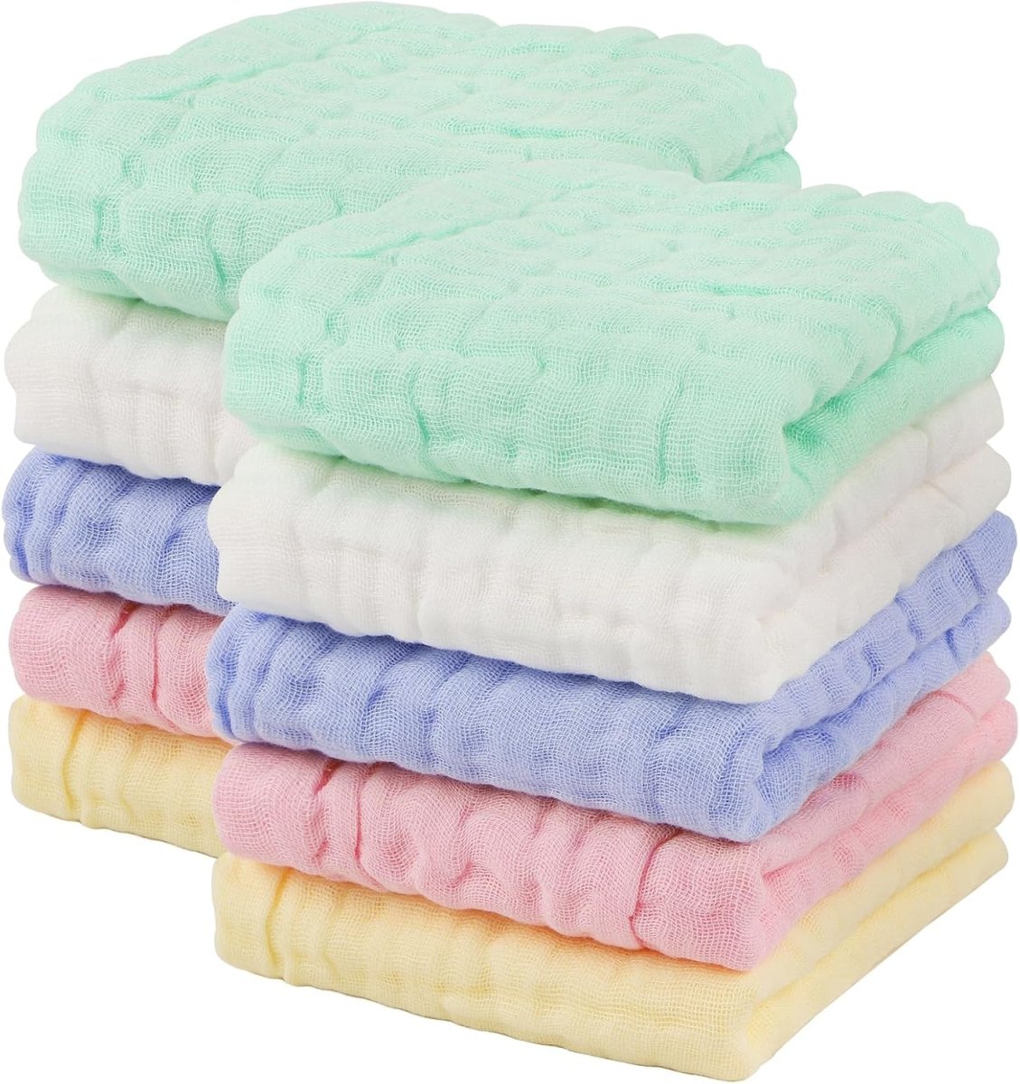 AIDEA Baby Muslin Washcloths - 10 Pack, 100% Cotton Washcloth, Newborn Essentials, Soft Baby Washcloths, Absorbent Baby Towel, Bath Face Towels, Burp Cloths, Rags for Newborn, Baby Gifts - White 10" X10" - LittleTreasures